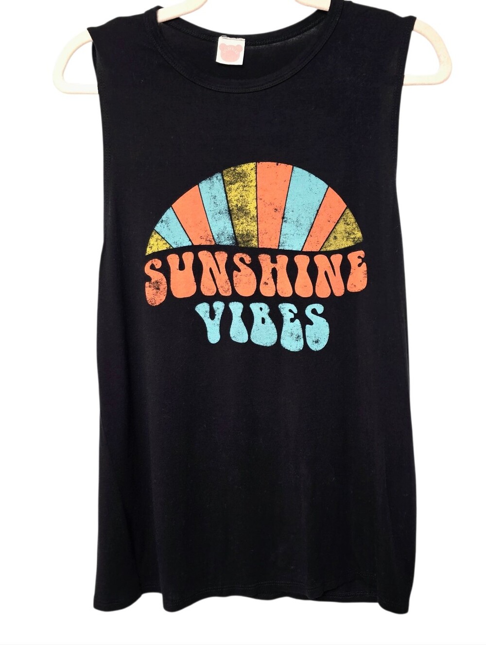 Sunshine Vibes Black Graphic Muscle Tank Small